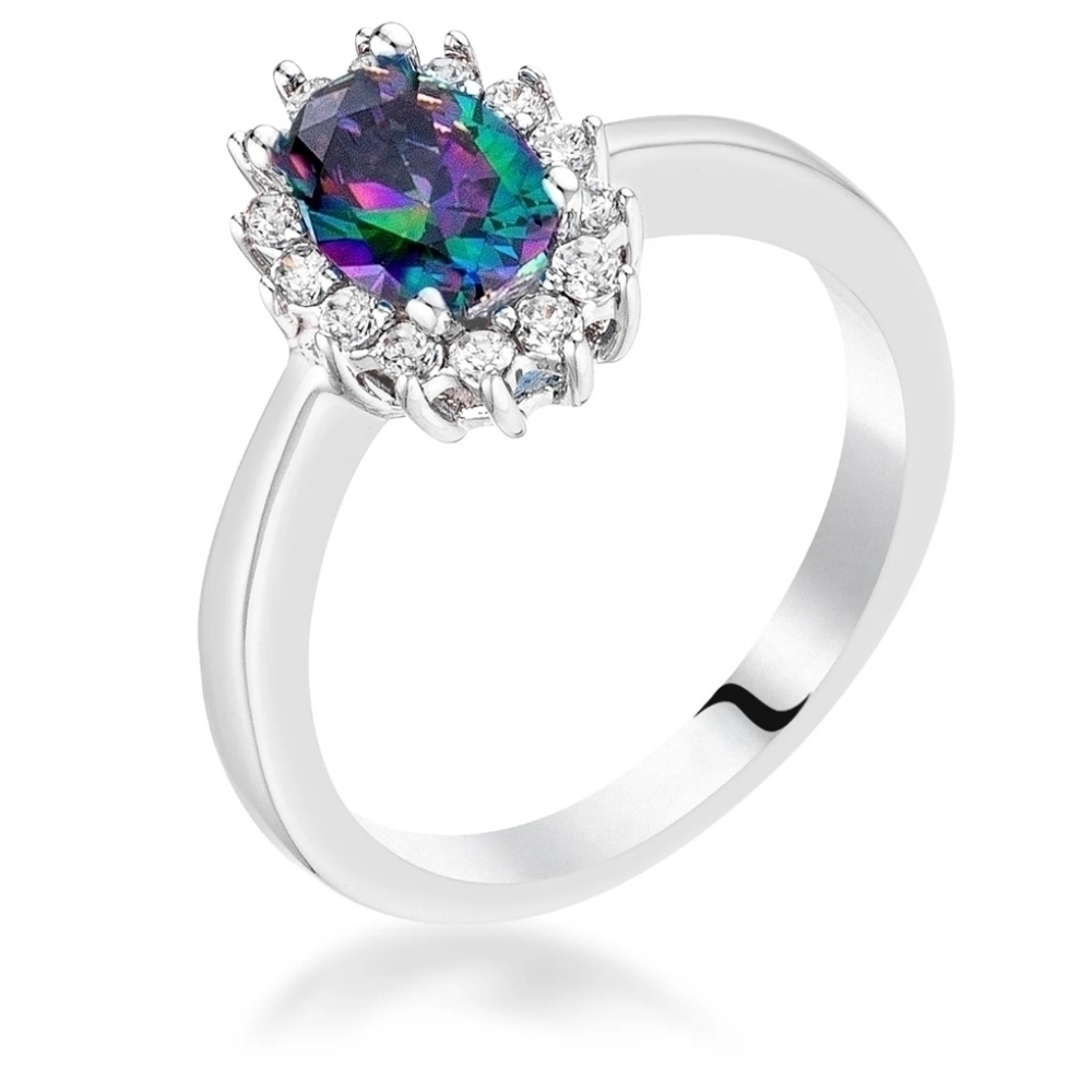 SIlver Tone Mystic CZ Petite Oval Ring, NEW